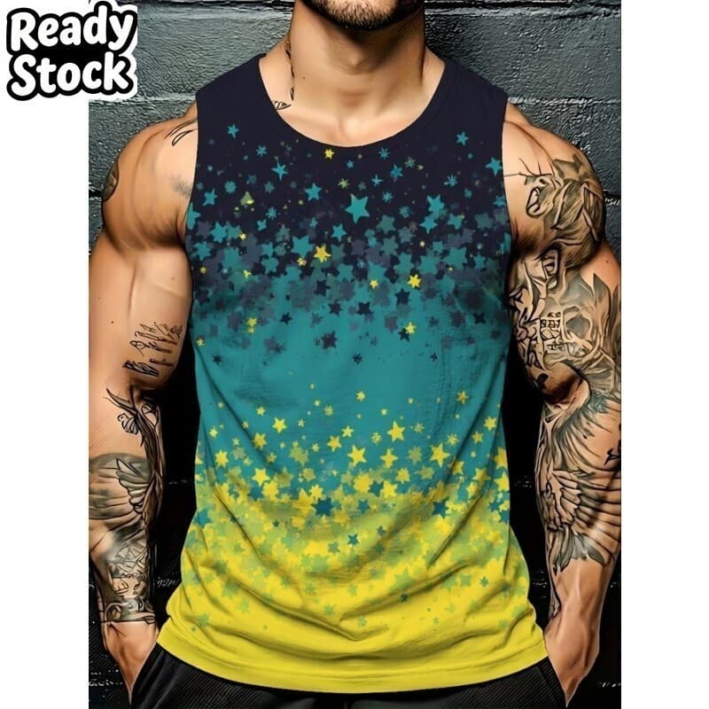 Impresso 3D Estrela Lua Galáxia Gráfico Regatas Para Homens Noite Céu Impressão Camisetas Verão Casual Oversized Esporte