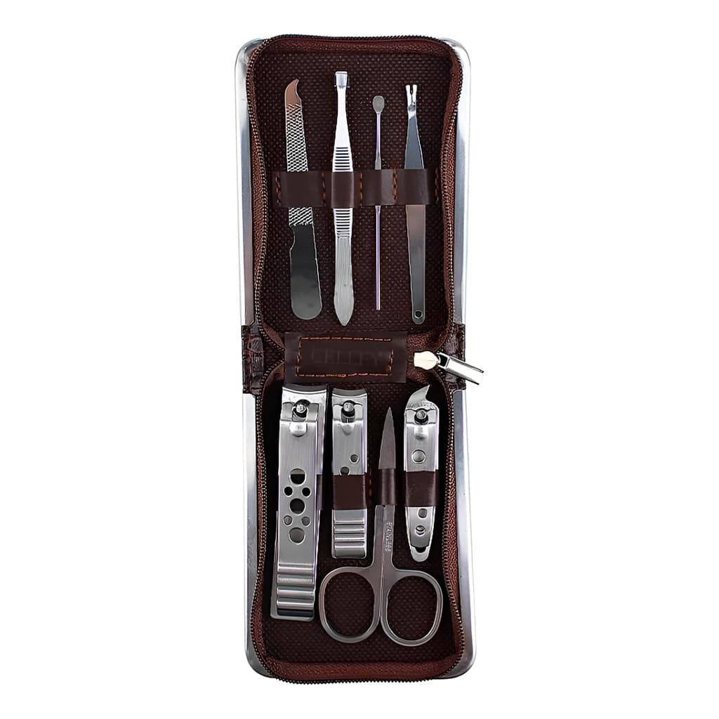 Kit 8 Peças MANI Higiene  Manicure Estojo Cortador Tesoura