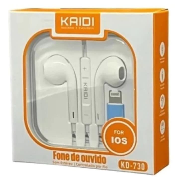 Fone De ouvido Iphone Entrada lightning EarPods Kaidi KD-730 Estéreo Microfone Controle de Musicas