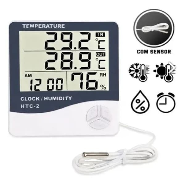 Termo Higrômetro Relógio Digital Medidor De Temperatura e Umidade do Ar