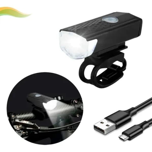 Lanterna Farol LED Bicicleta USB Recarregável 300 Lumens À Prova D’Água Com Suporte USB Ciclismo