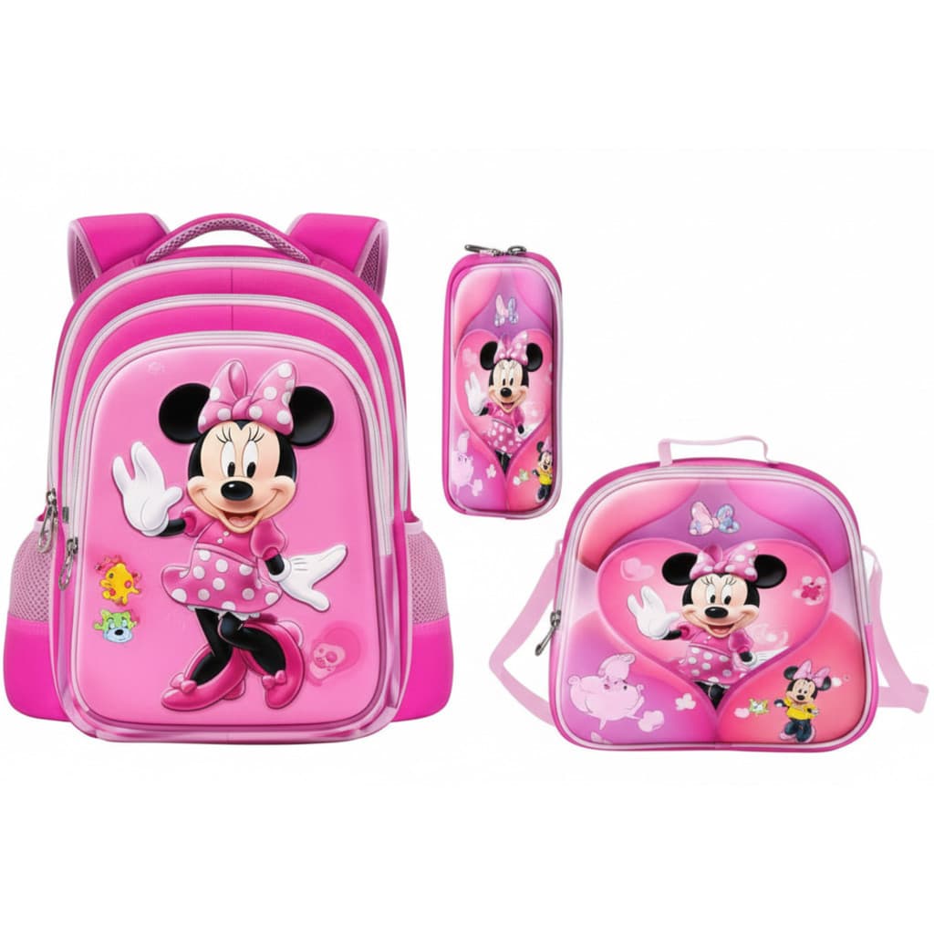 Kit Mochila Infantil Minnie Mouse Rosa Escolar Feminina de C