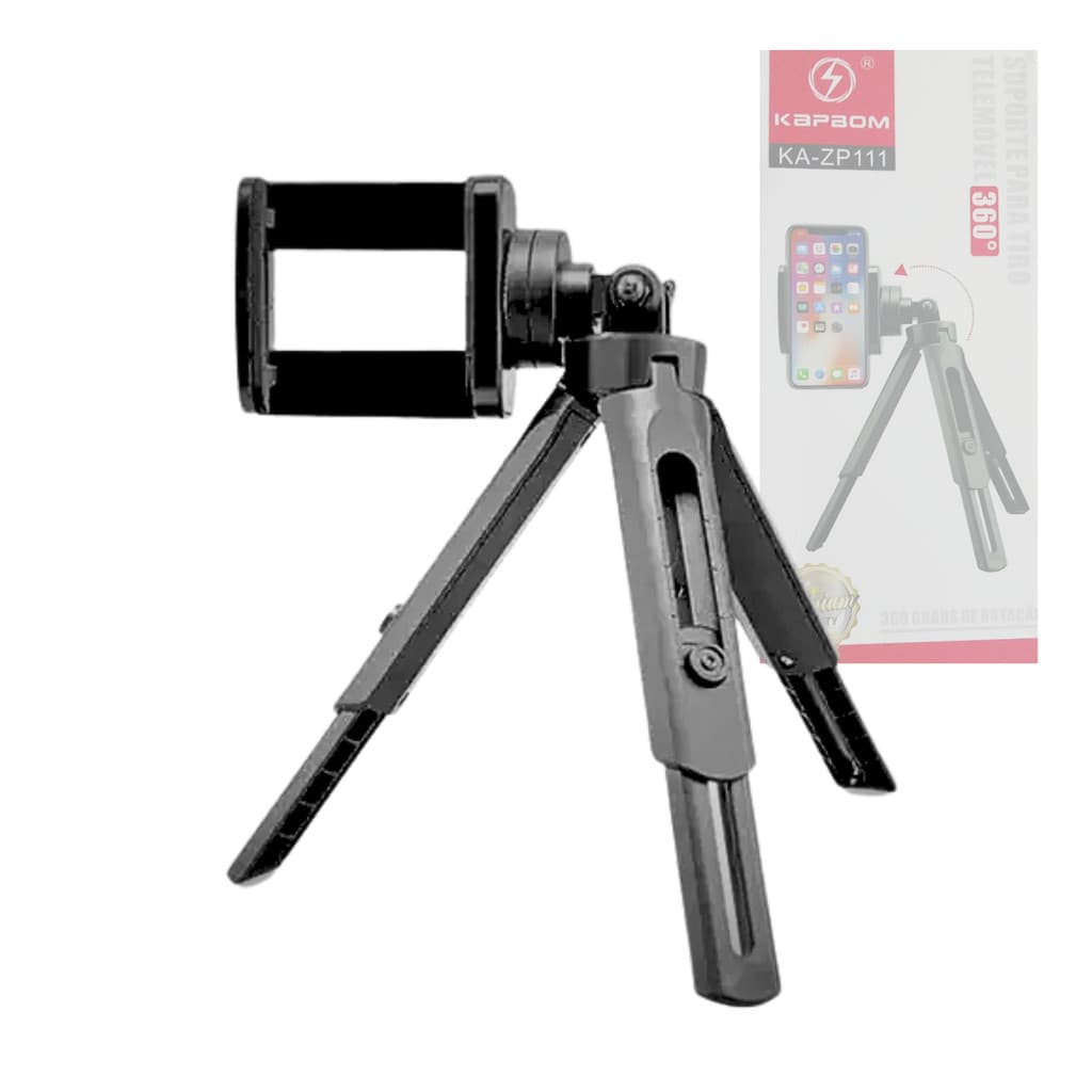 Suporte para Celular com Tripé Resistente Rotação 360° Universal Kapbom KA-ZP111