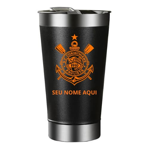 Copo Térmico Corinthians Personalizado com Nome 500ml – Aço Inox com Tampa | Presente Torcedor
