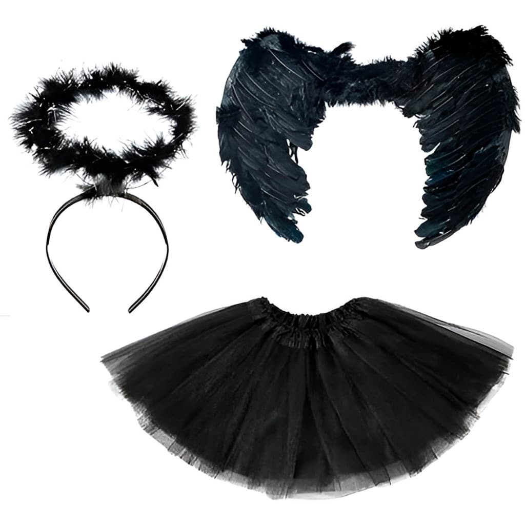 Fantasia Anjo Preto Dark Angel Kit Completo Festa Carnaval