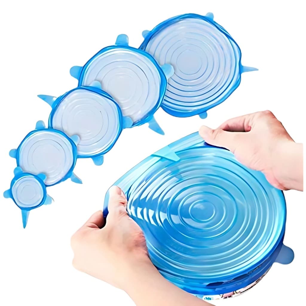 Kit com 6 tampas de silicone universal elástica para pote