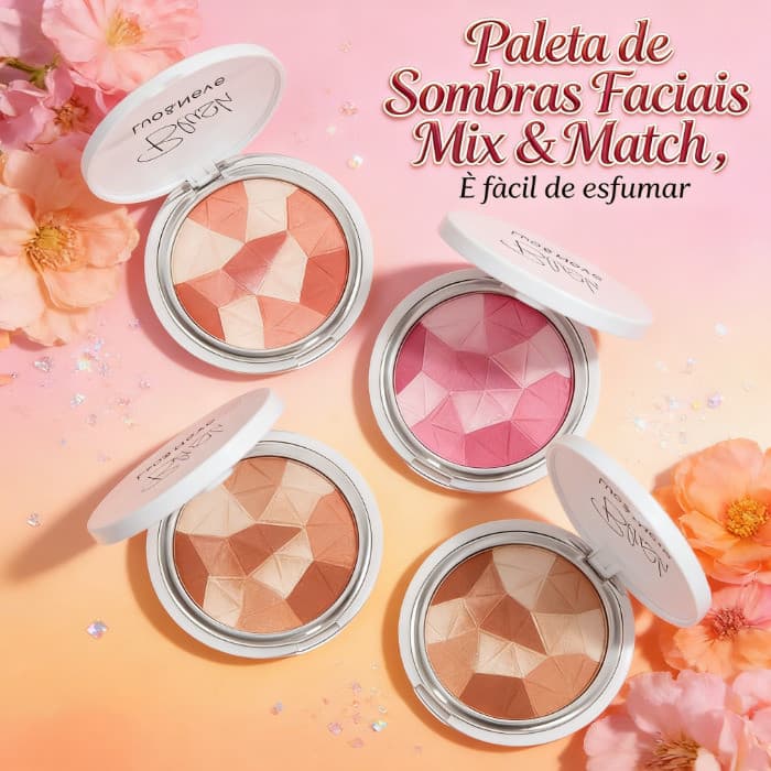 🎊 Blush Mosaic Multicolorido - Paleta de Sombras Faciais Mix & Match - É fácil de esfumar. 🎊