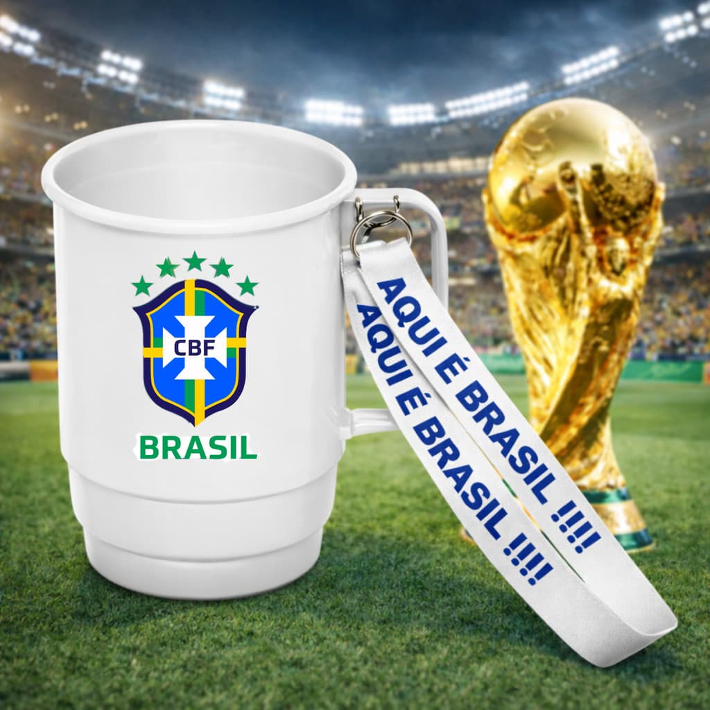 Kit Torcedor Brasil Caneca + Tirante Copa do Mundo - Branca