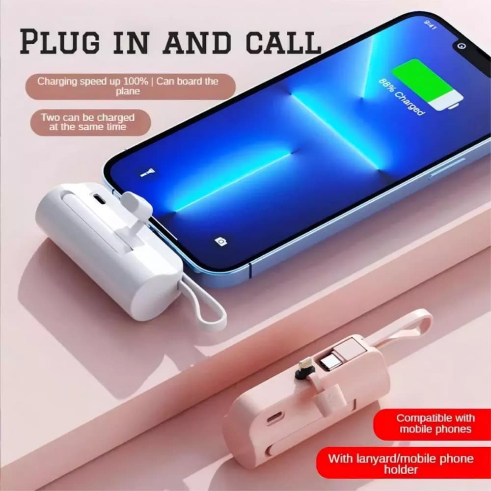 Mini Carregador Portátil Power Bank 5000 mAh com 02 Saídas TIPO-C /