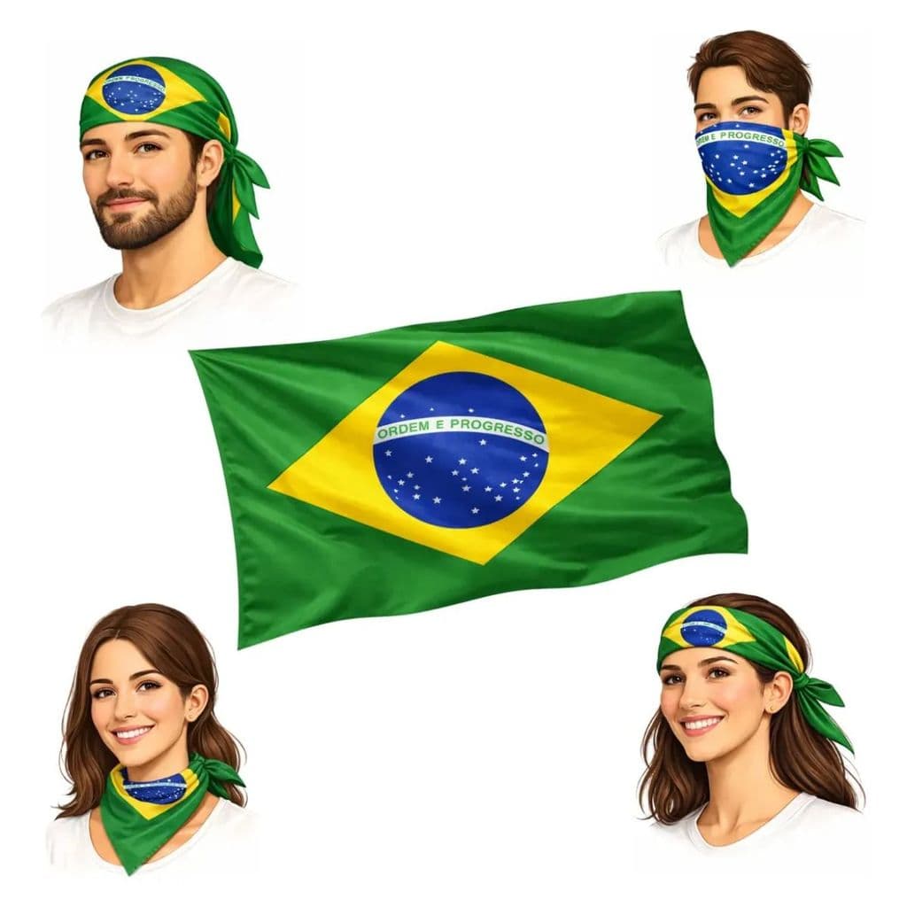 Lenço Bandana Brasil Bandeira Seleção Brasileira Copa Mundo Torcida Verde Amarelo