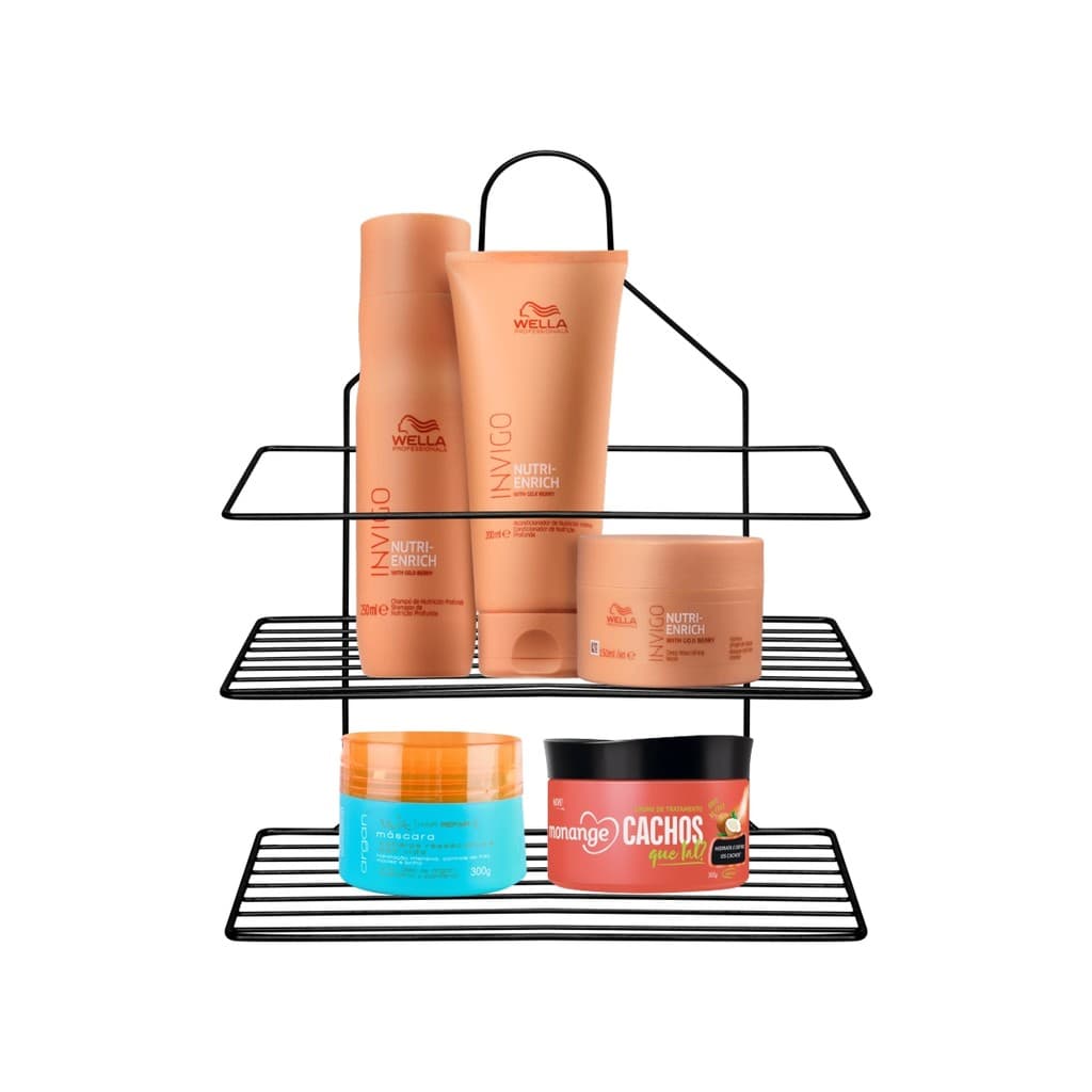 Suporte para Frascos de Higiene: Porta Shampoo Preto, Design Elegante e Prático