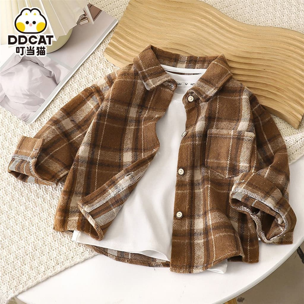 1 Pçs Blusas E Camisas De Outono Nova Primavera Menino Camisa Xadrez De Manga Comprida Moda Infantil Topos Meninos Bonit