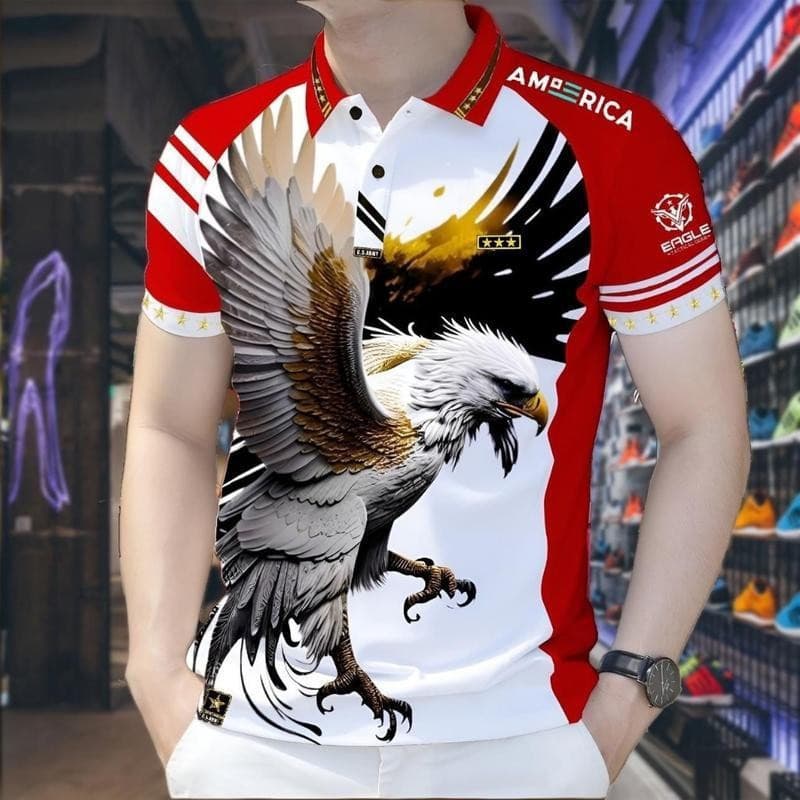 Camisa Polo Masculina Com Estampa De Coruja Eagle Elegante E Casual