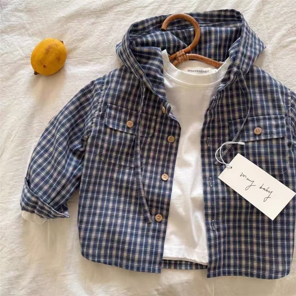 Roupas Infantis 2026 Jaqueta Novo Estilo Bebê Infantil Com Capuz Xadrez Camisa De Moda casual Para Meninos E Meninas