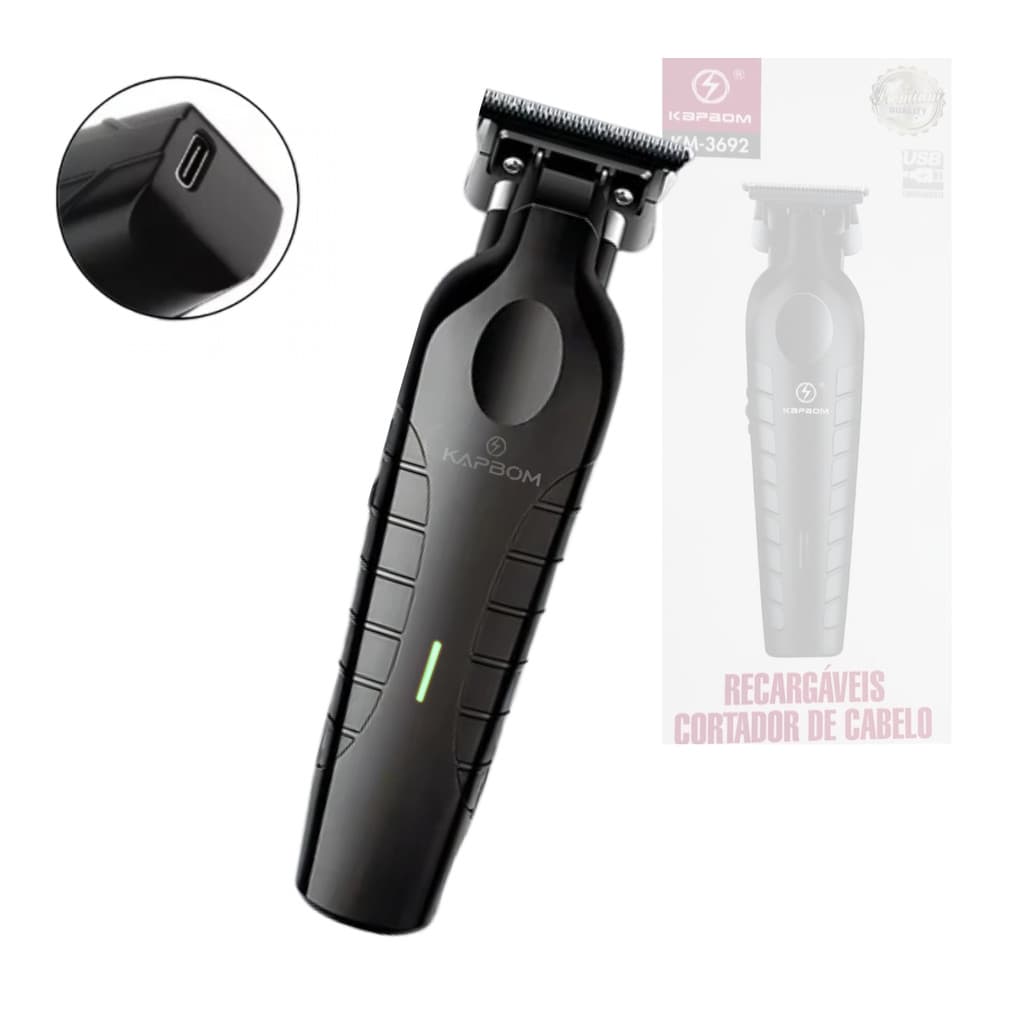 Máquina Aparador de Pêlo e Cabelo Profissional Recarregável Black Kapbom KM-3692