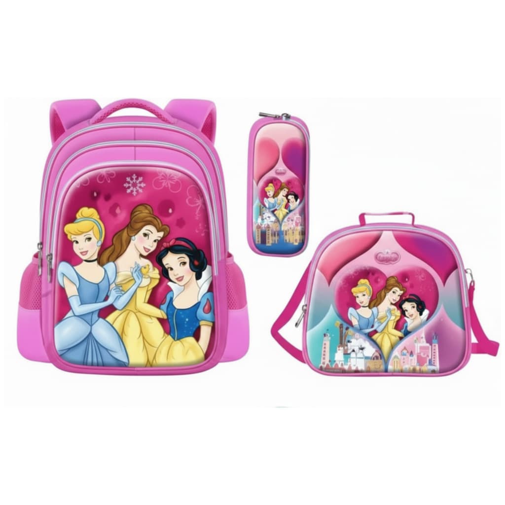 Mochila Disney Princesas Rosa + Lancheira e Estojo