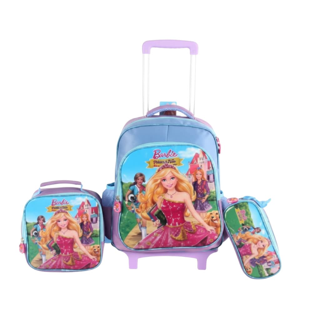 Barbie e Amigas - Conjunto Escolar Mochila de Rodinha + Lancheira + Estojo Infantil