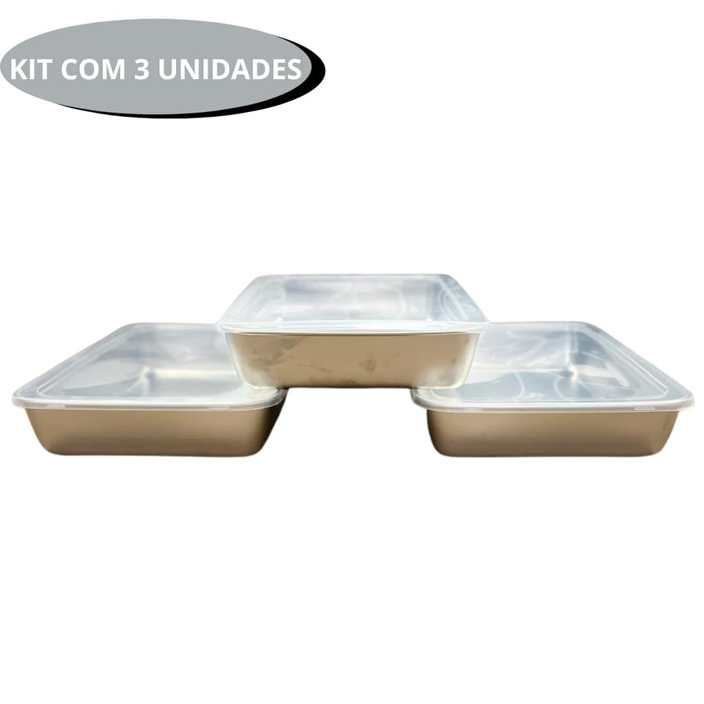 Potes de Alumínio para Mantimentos Kit 3 Potes Retangulares Grandes Organizador de Cozinha