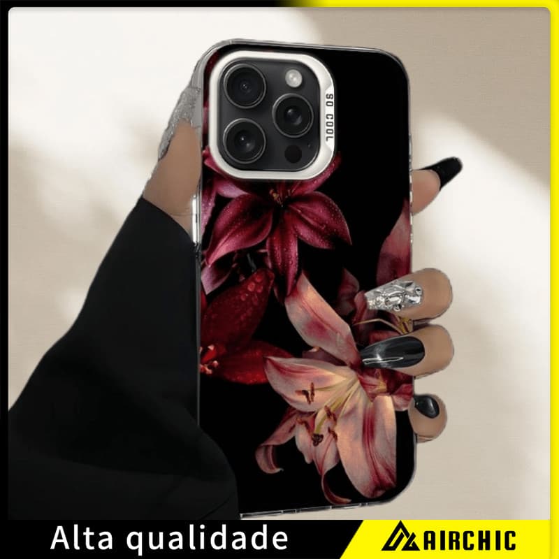 Capa De Telefone IMD estilo artístico Instagram Lírios Vermelhos Escuros Compatível Com IPhone 17 16 13 11 12 14 15 XR X