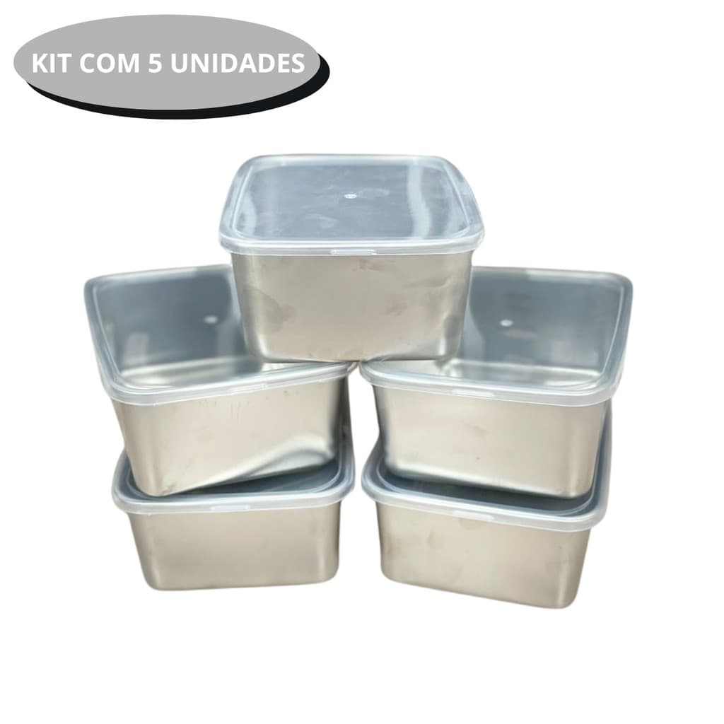 Kit 5 Potes Retangular Pequeno em Alumínio