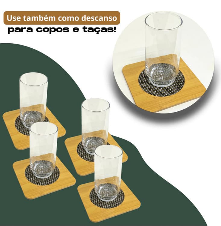 Descanso De Panela Quadrado Em Madeira 14,5cm – Proteção Rústica Para Mesa