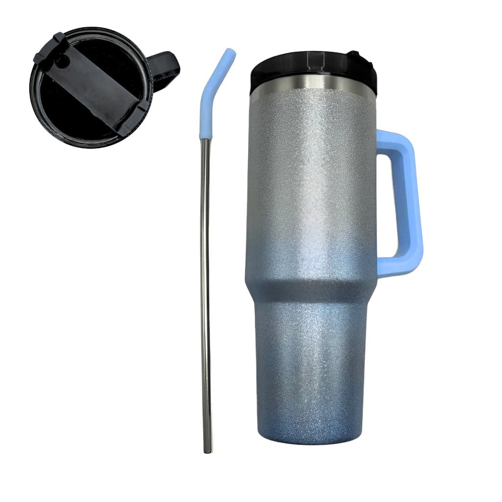 Garrafa Térmica Glitter Degradê 1200 ml Aço Inox com Alça, Tampa e Canudo