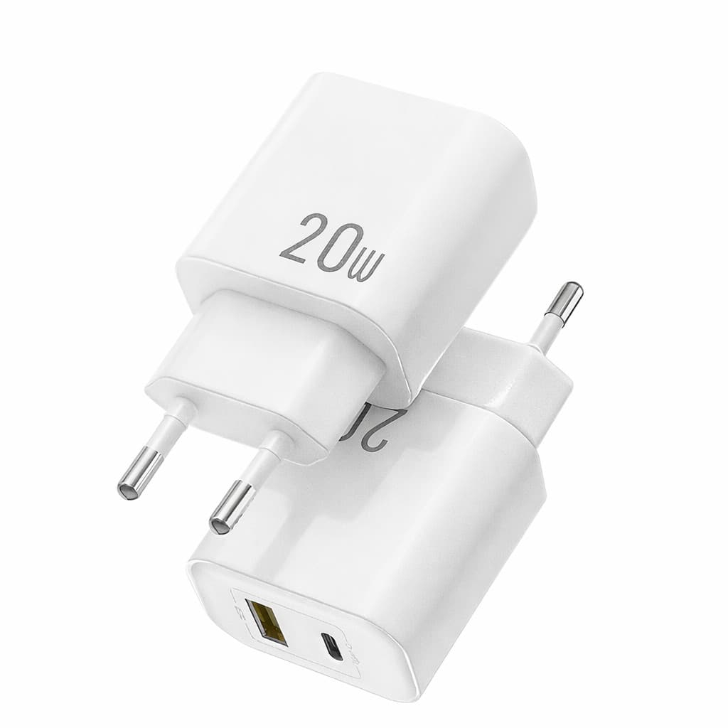 Carregador Turbo 20W Dual USB + USB-C Fonte Carga Rápida
