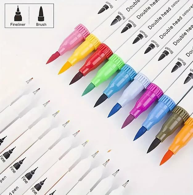 Kit 80 Canetas Marcadores Ponta Dupla Dual Brush + Maleta Organizadora