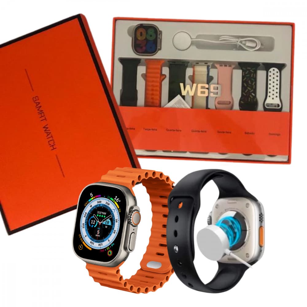 Smartwatch 49mm W69 + 7 Pulseiras Coloridas - Alta Tech