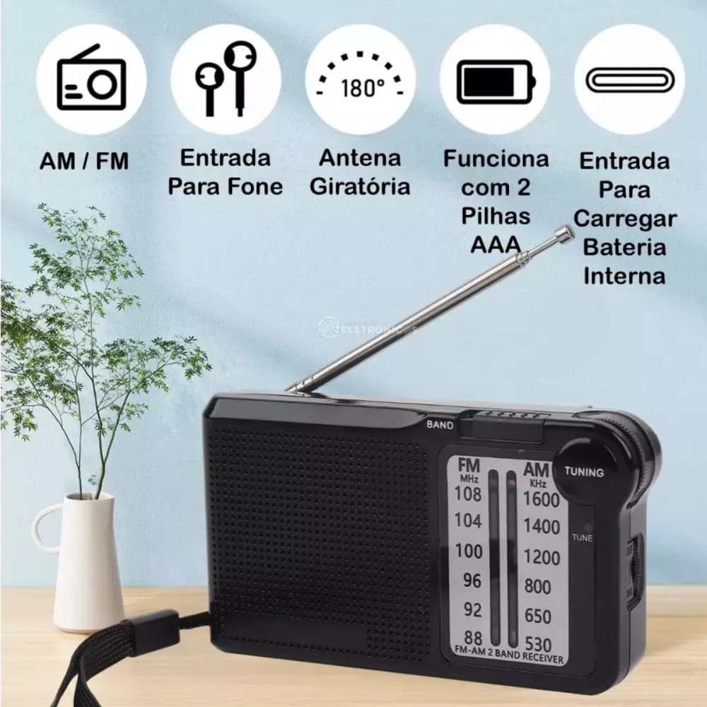 Mini Rádio De Bolso Portátil FM/AM 2 Bandas Retrô Altomex AL-355