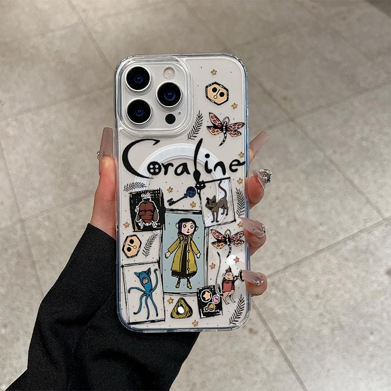 Capa Coraline fofa magnética para iPhone 17 16 15 14 13 12, antichoque bonita e resistente