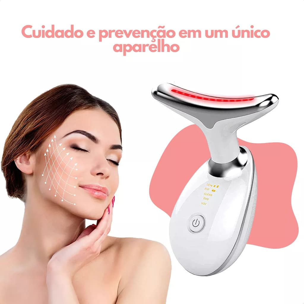 Massageador De Pescoço e Rosto LED Vibração Fototerapia Para Rejuvenescer Firmeza Anti-Rugas