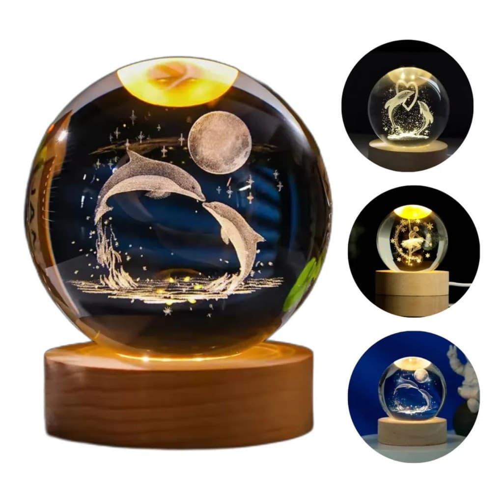 Luminária Golfinho Bola De Cristal 3D Decoração SKU: