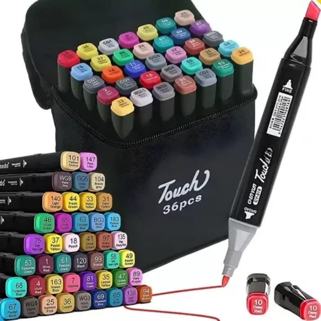 Maleta De Canetinhas Coloridas 36 Cores Para Desenho Duas Pontas Hidrográfica Touch Sweet 36 / K51