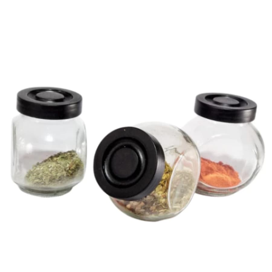 Kit 4 Potes de Vidro para Condimentos 180ml com Tampa Preta