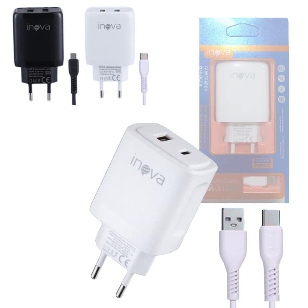 Carregador Completo 40W USB / TIPO-C Cabo TIPO-C de 1 Metro
