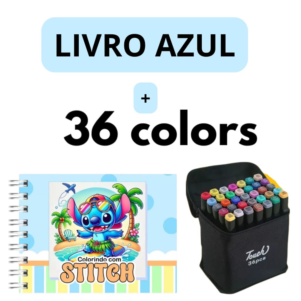 Kit livro de colorir e 36 canetas