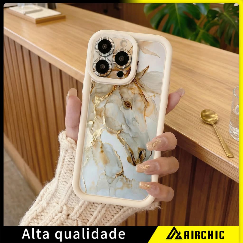 Capa De Telefone Silicone estilo artístico Cavalo Compatível Com IPhone 17 16 13 11 12 14 15 XR XS MAX Plus Moda Retro