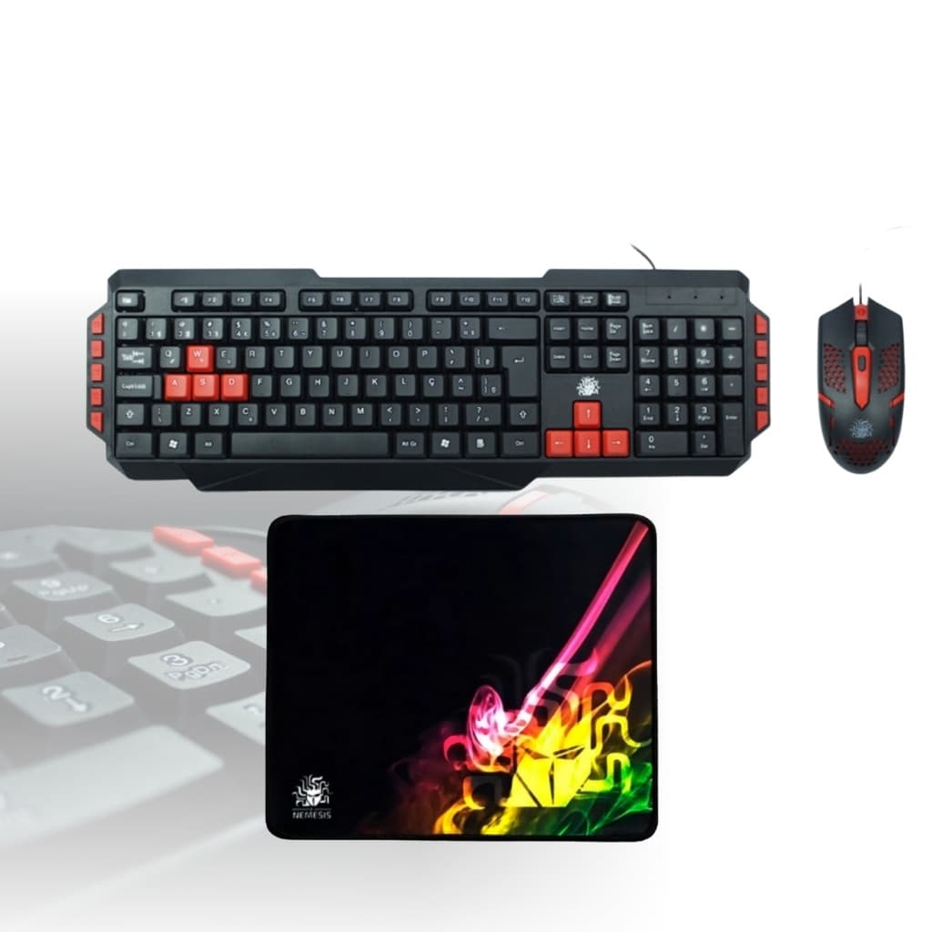 Teclado + Mouse Gamer + Mouse Pad Nemesis  KG-03R Nemesis Start 2.0 Preto E Vermelho Kit Com 3
