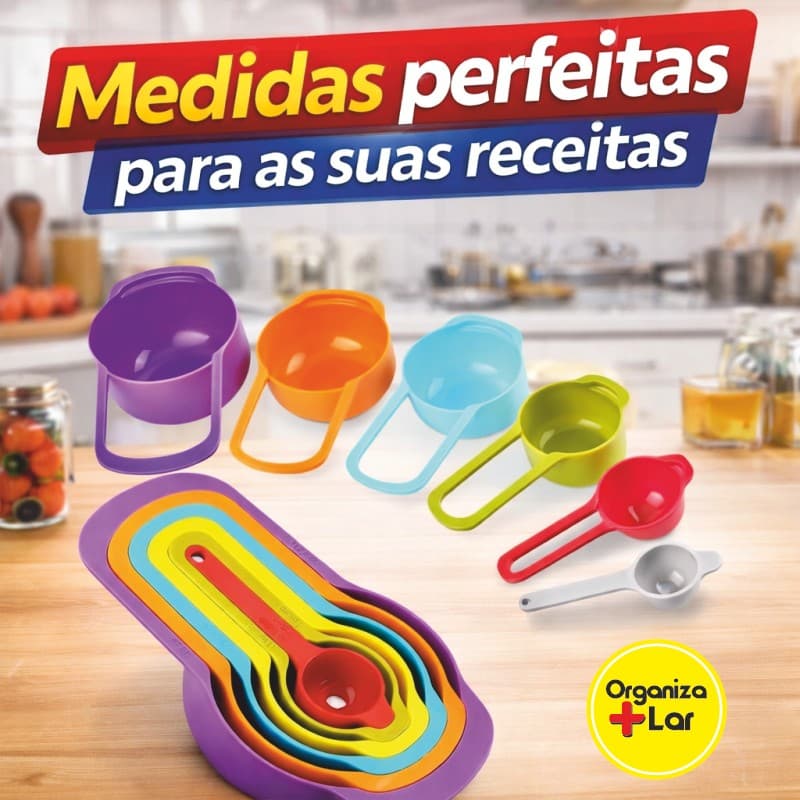 Kit Medidores de Cozinha 6 Peças Colorido Encaixável | Colheres e Xícaras Medidoras Culinária