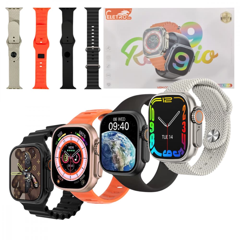 Relógio Inteligente Smartwatch 49mm com 04 Pulseiras Eletromex W9 ULTRA (***COR ROSE - ESGOTADO)
