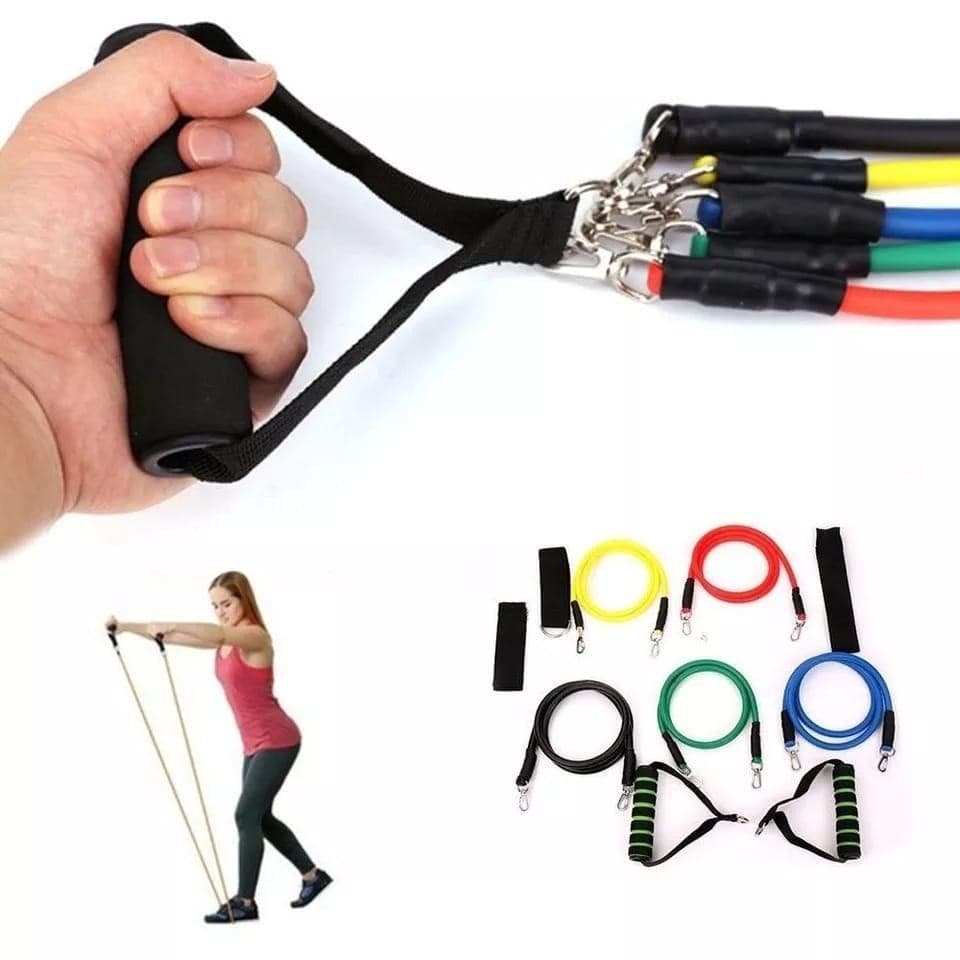 Kit Elástico 11 peças Treino total Adutor Exercícios Casa lazer sítio academia fisicos