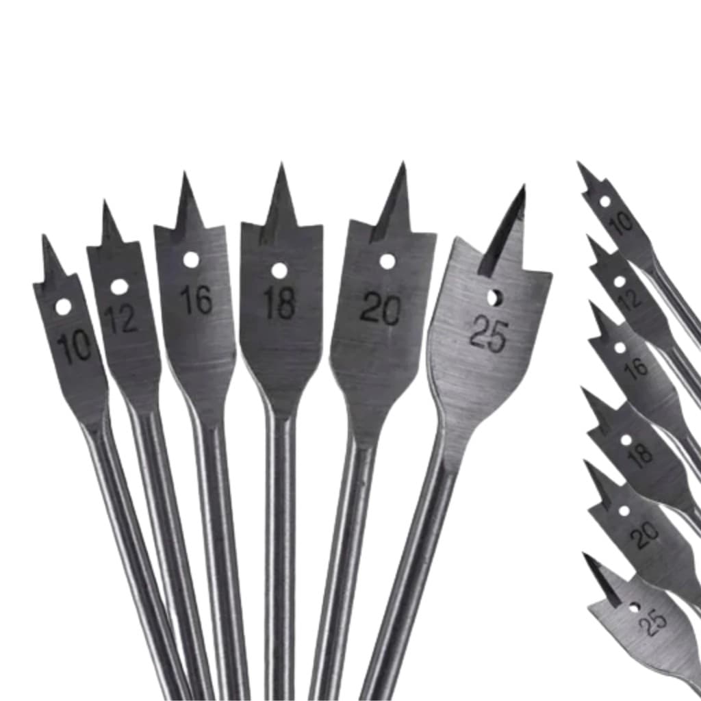 Jogo de Broca Chata para Madeira 6 Peças Kit Brocas Marcenaria Móveis DIY Profissional