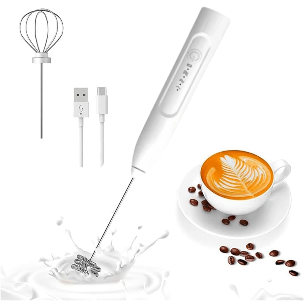 Mini Batedor Premium - Mixer Elétrico Recarregável Bivolt - cor branca