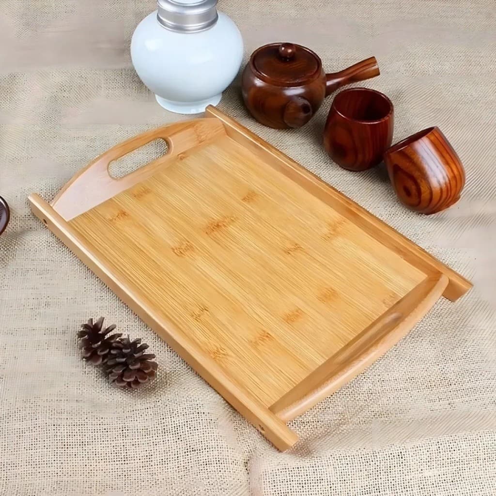 Bandeja Retangular de Bambu com Alça para Servir 34x23cm