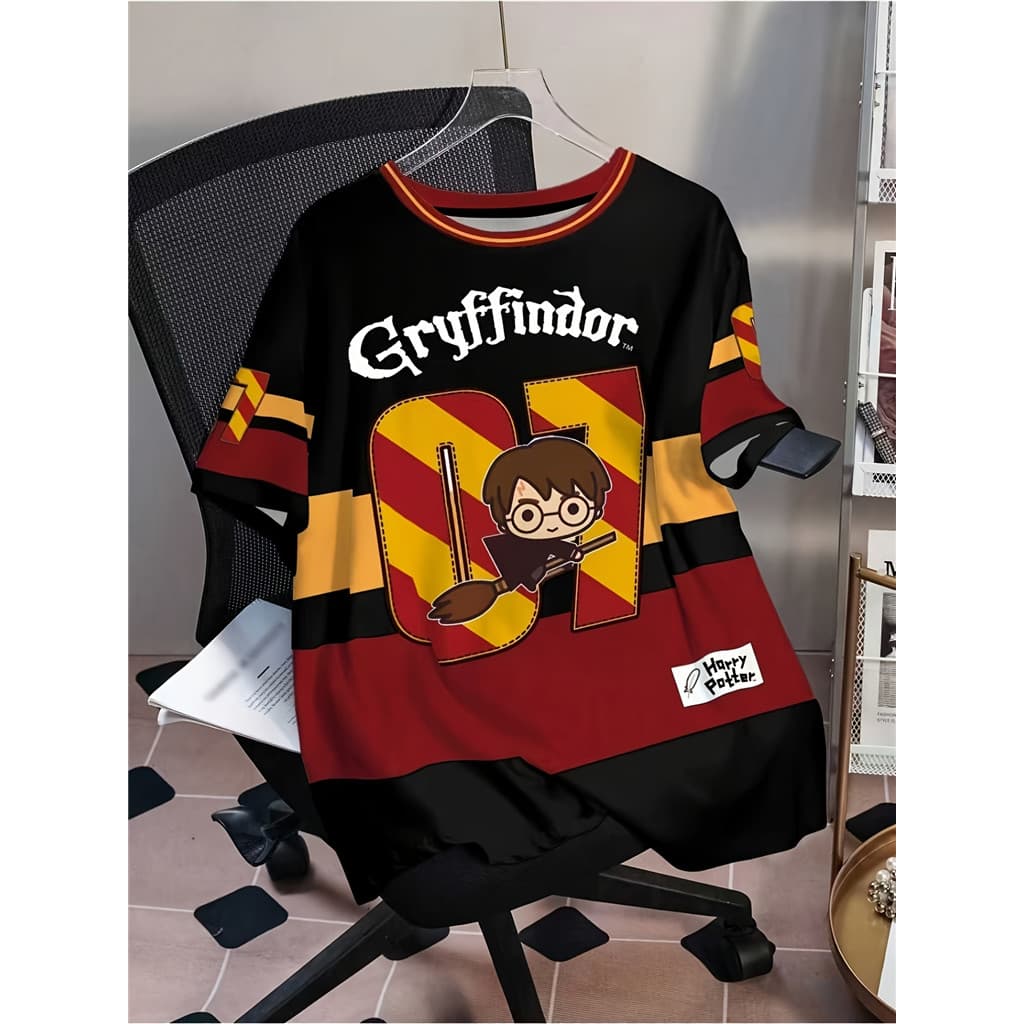 Camiseta masculina Casual Street Harry Potter com estampa de malha respirável de manga curta