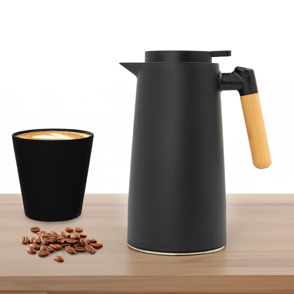 Garrafa Termica Jarra Inox Cafe Cha 1 Litro Cabo Madeira Cor:Branco