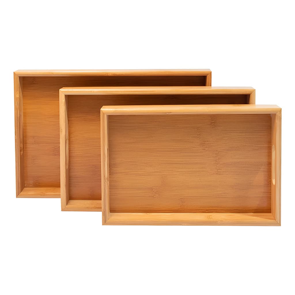 Conjunto 3 Bandejas Retangulares Bambu Organizadora