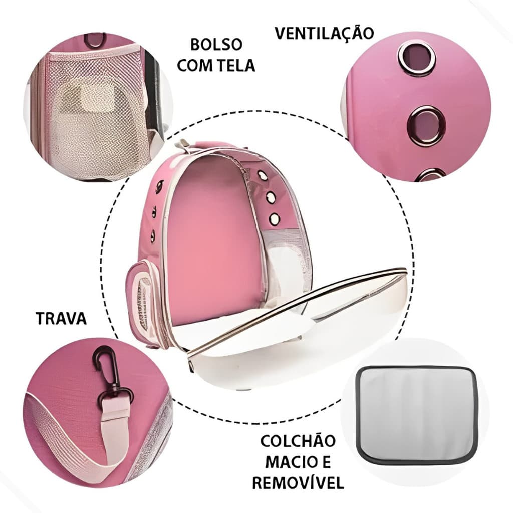 Mochila Pet Transporte com Visão Ampla com Entrada de Ar