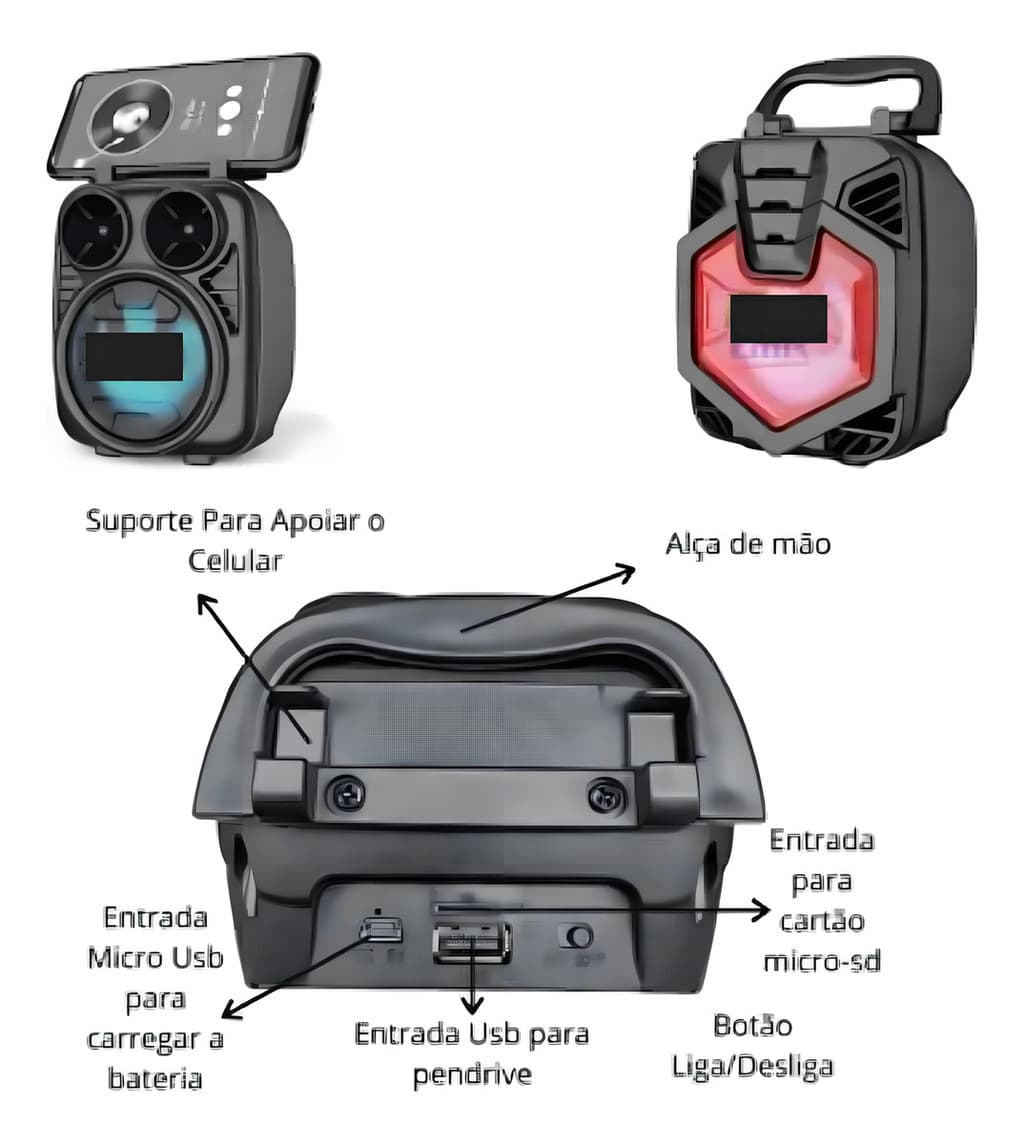 Caixa Som Portátil Bluetooth Retro LED RGB KA 8001